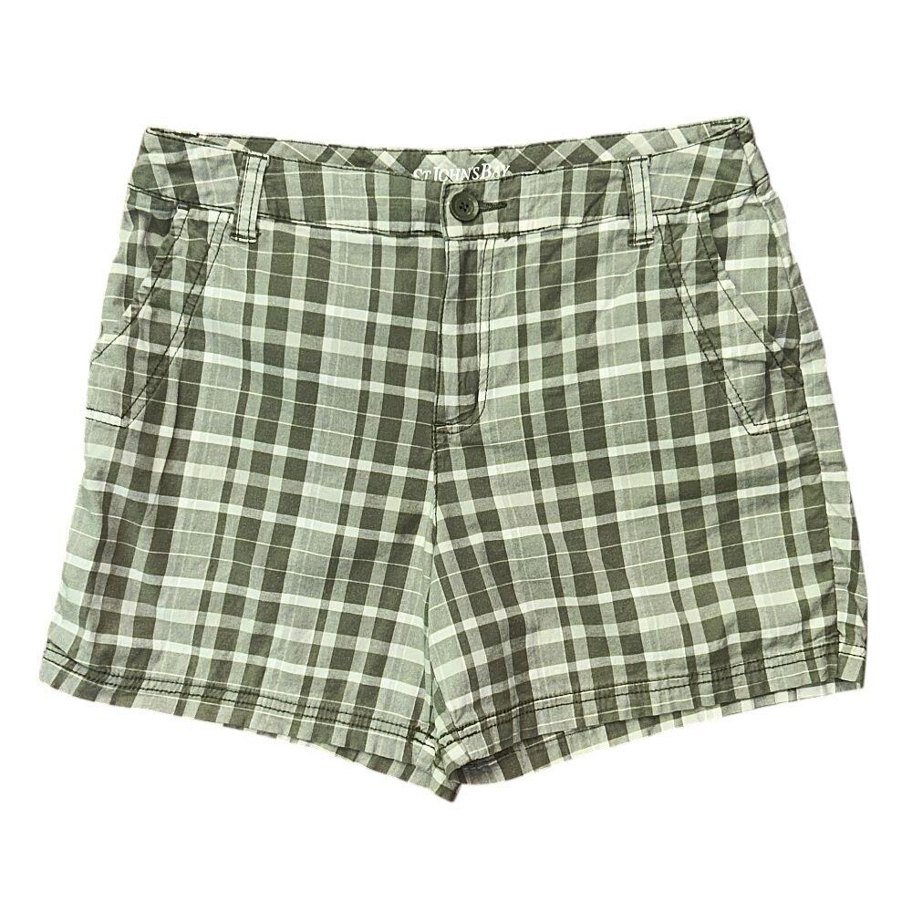 St. John's Bay High-Rise Green & White Plaid Shorts Women's Size 12 32X5